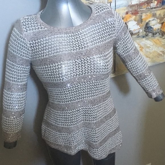 INC Light Woven Asymmetrical Sweater With Sequins - Picture 3 of 7